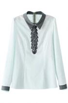 Oasap Delicate Faux Stone Deco Solid Blouse