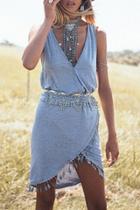 Oasap Charming Solid Overlapping Tassel Mini Dress