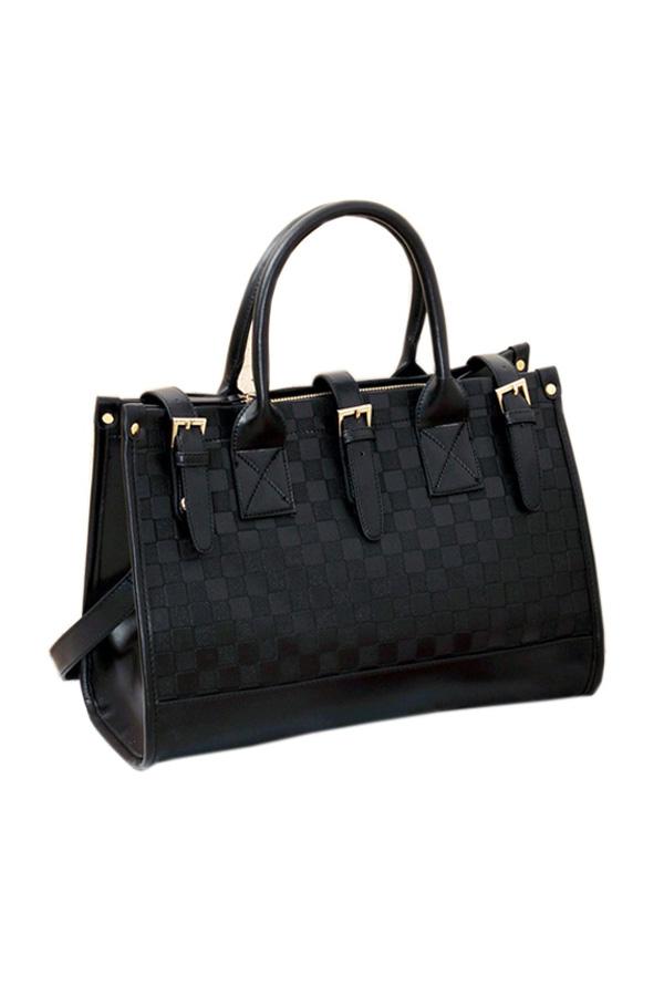 Oasap Vintage Check Panel Shoulder Bag With Pin Buckle Detail