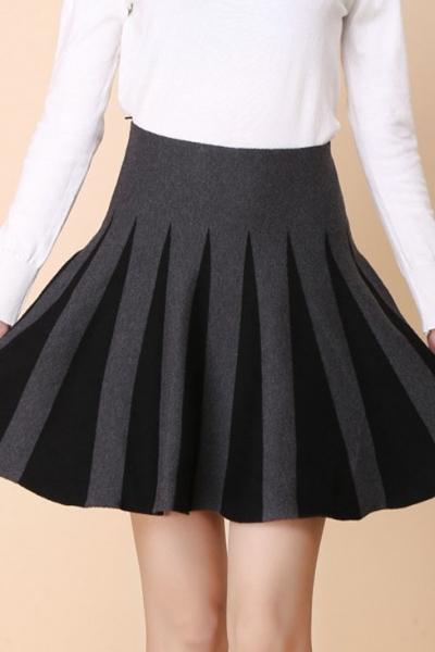 Oasap Color Block High Waist A-line Pleated Skirt