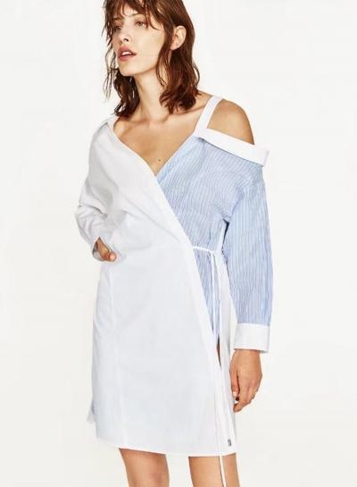 Oasap One Shoulder Color Block Stripped Dress