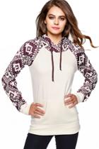 Oasap Geometric Print Color Block Drawstring Hooded Sweatshirt