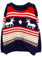 Oasap Christmas Elk Graphic Oversized Pullover Knit Sweater