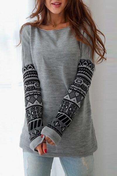 Oasap Fashion Geometric Printed Long Sleeve Sweatshirt