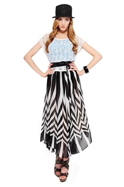 Oasap Weaved Print Irregular Hem Ankle Length Skirt