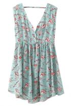 Oasap Back Cutout Green Floral Mini Dress