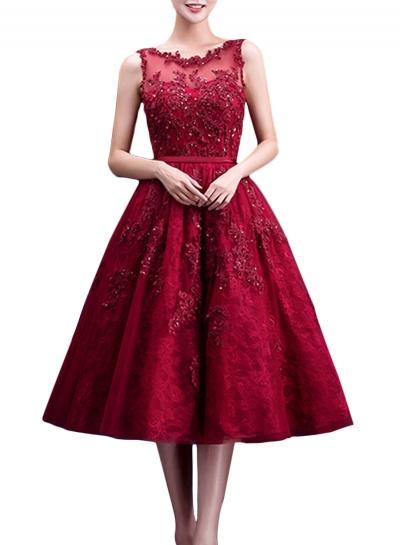 Oasap Floral Lace Beading Trim A-line Cocktail Dress
