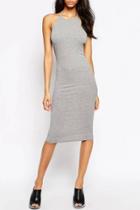 Oasap Hot Halter Neck Knitted Midi Dress
