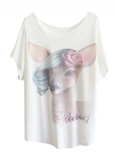 Oasap Cartoon Deer Printed Short Sleeve Tee