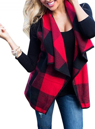 Oasap Open Front Sleeveless Turn-down Collar Plaid Vest