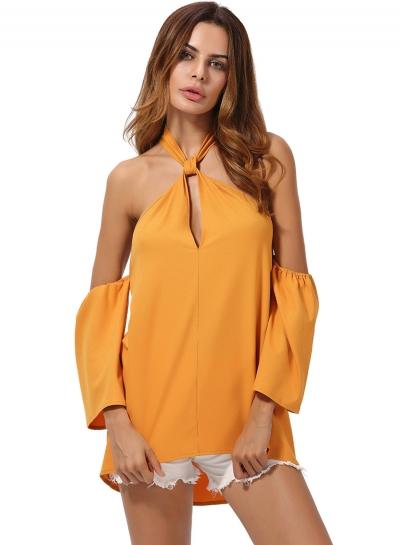 Oasap Halter Neck Off Shoulder Solid Blouses