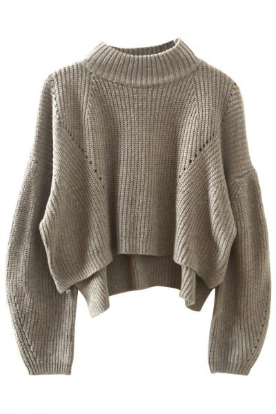 Oasap Side-slit High Low Ribbed Knit Sweater