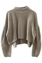 Oasap Side-slit High Low Ribbed Knit Sweater