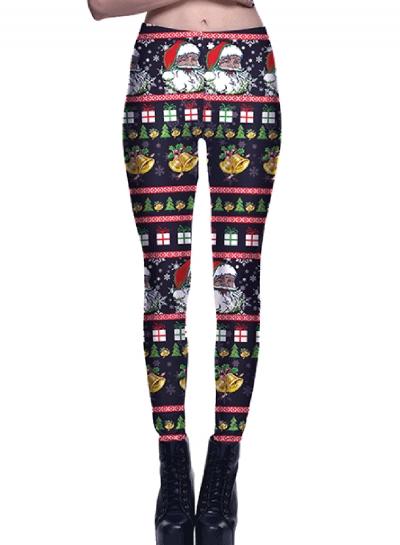 Oasap Ugly Christmas Fair Isle Print Slim Leggings
