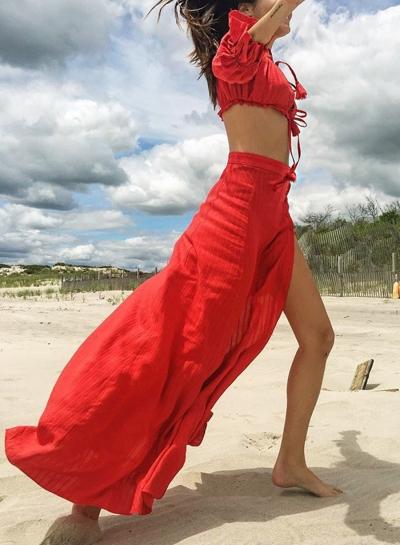 Oasap Boho High Slit Solid Maxi Skirt