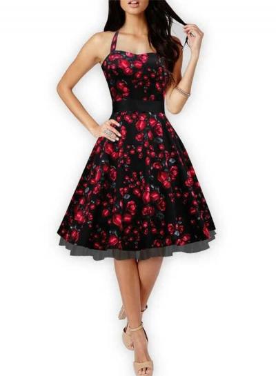 Oasap Vintage Halter Floral Print A-line Dress