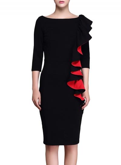 Oasap Women's Flounce Decor Boat Neck Pencil Dress