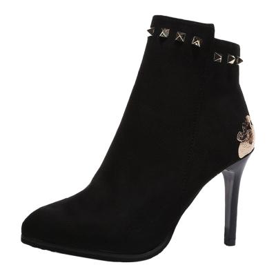 Oasap Suede Square Rivet Pointed Toe High Heels Boots