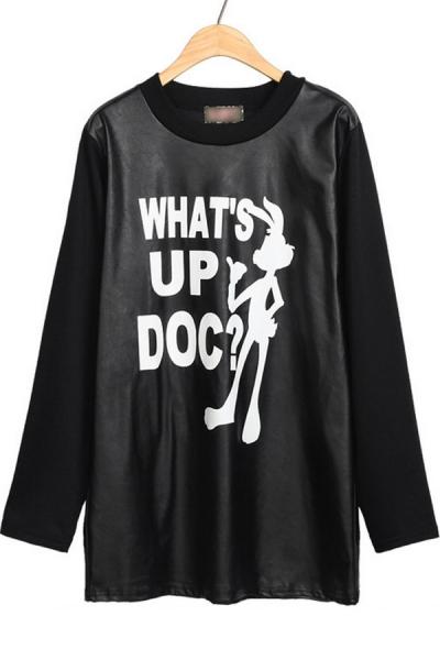 Oasap Pu Paneled Fleece Sweatshirt