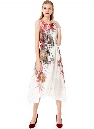 Oasap Round Neck Sleeveless Floral Printed Day Dress