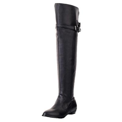 Oasap Round Toe Low Heels Buckle Strap Over-the-knee Boots