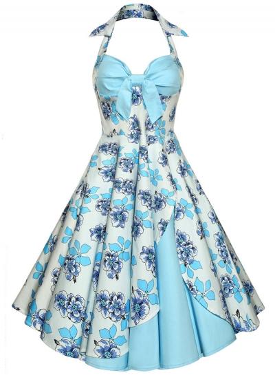 Oasap Halter Backless Sleeveless Floral Printed Pleated Swing Dress