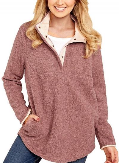 Oasap Turn Down Collar Lamb Wool Sweatshirt