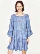 Oasap Solid 3/4 Sleeve Loose Ruffle Denim Dress