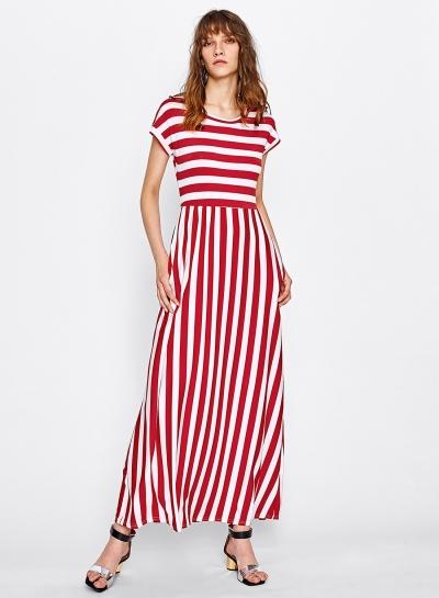 Oasap Fashion Contras Striped Full Length Dress