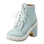 Oasap Lace Trim Round Toe Block Heels Boots