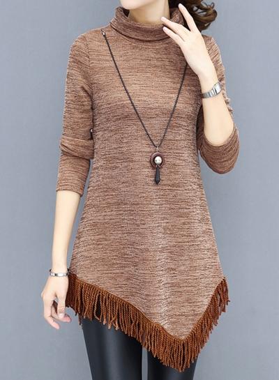 Oasap High Neck Long Sleeve Asymmetric Design Pullover Sweater