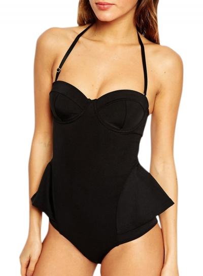 Oasap Women's Solid Color Ruffled Strappy Halter One Piece Swimsuit