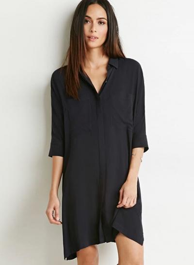 Oasap Women's 3/4 Sleeve Slit Side Loose Shirt Dress