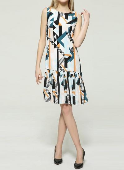 Oasap Geometric Pattern Print Sleeveless Dress