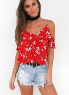 Oasap Off Shoulder Floral Printed Ruffle Blouse