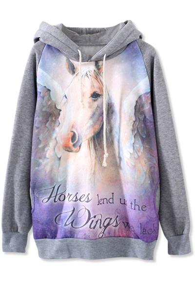 Oasap Horses Lend Us Wings Hoodie