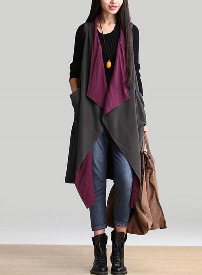 Oasap Asymmetric Design Reversible Solid Color Coat