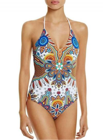 Oasap Halter Back Lace-up Tirbal Print Swimsuit