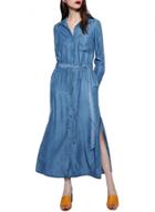 Oasap Women's Button Front Tie Waist Slit Denim Dress