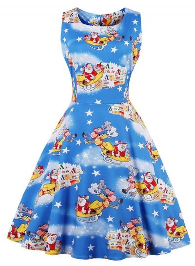 Oasap Plus Size Sleeveless Christmas Printed Dress