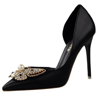 Oasap Pointed Toe Rhinestone Butterfly Slip On Stiletto Pumps