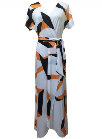 Oasap Women's Wrap V Neck Front Slit Maxi Dress With Belt