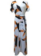 Oasap Women's Wrap V Neck Front Slit Maxi Dress With Belt