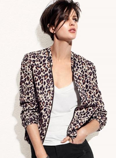 Oasap Women's Leopard Print Zip Front Jacket