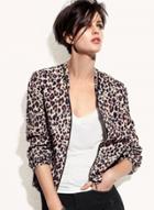 Oasap Women's Leopard Print Zip Front Jacket