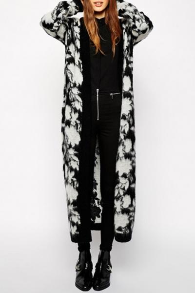 Oasap White Floral Long Knit Cardigan