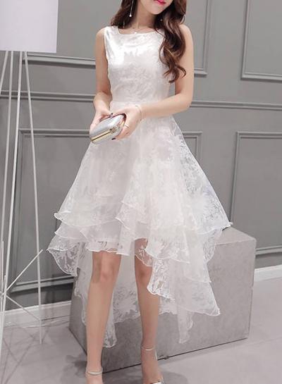 Oasap Elegant Sleeveless High Low Organza Dress