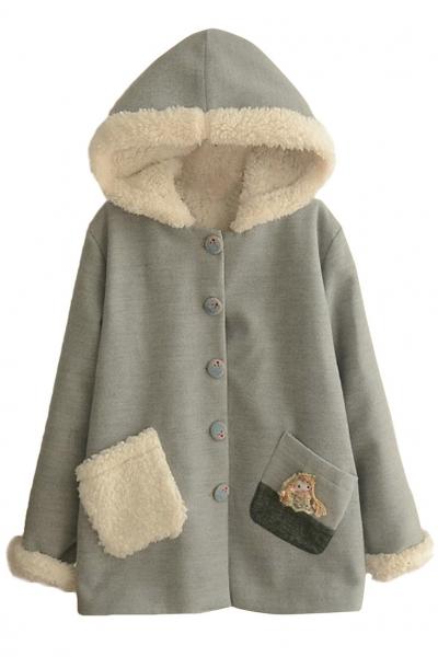 Oasap Sweet Faux Shearling Lining Hooded Buttoned Pocket Coat