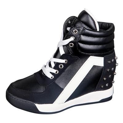 Oasap Round Toe Color Block Lace Up High Top Rivet Shoes