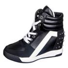 Oasap Round Toe Color Block Lace Up High Top Rivet Shoes